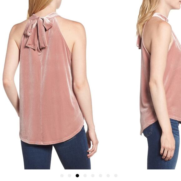GIBSONLOOK Gibson Pink Velvet Tie Back Halter Holiday Top Women's Size Small - Picture 2 of 11